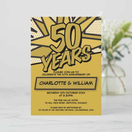 Modern Fun 50th Golden Wedding Jubileum Kaart (Staand voorkant)