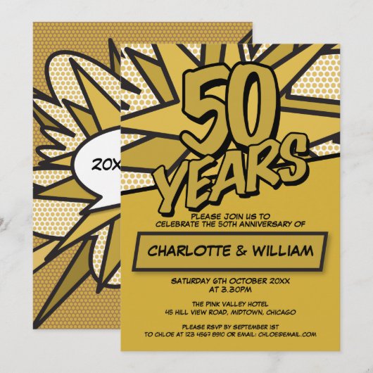 Modern Fun 50th Golden Wedding Jubileum Kaart (Voorkant / Achterkant)
