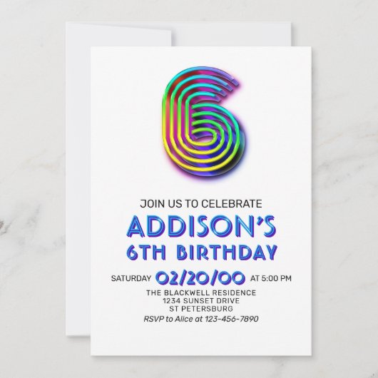 Modern Fun 6e verjaardag uitnodiging (Voorkant)