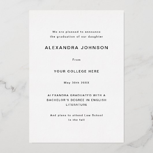 Modern Fun Afstuderen fotoscript zwart en goud Folie Uitnodiging (Achterkant)