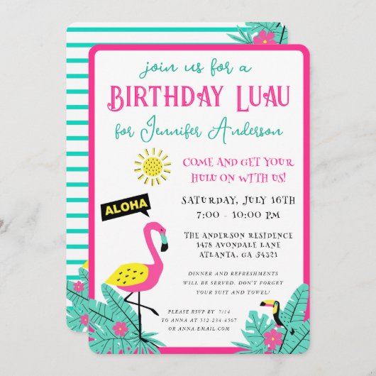 Modern Fun Aloha Tropical Luau Birthday Kaart (Voorkant / Achterkant)