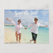 Modern Fun Beach Photo Weddenschap Save the Date Aankondigingskaart (Voorkant)