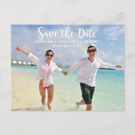 Modern Fun Beach Photo Weddenschap Save the Date Aankondigingskaart (Voorkant)