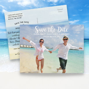 Modern Fun Beach Photo Weddenschap Save the Date Aankondigingskaart
