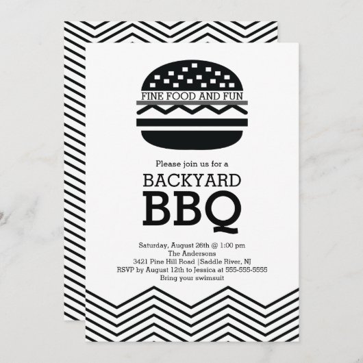 Modern Fun Black White Chevron Barbecue Party Kaart (Voorkant / Achterkant)