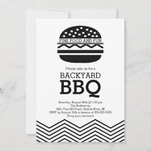 Modern Fun Black White Chevron Barbecue Party Kaart
