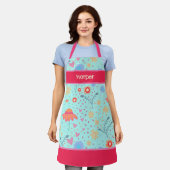 Modern Fun Bloem Patroon Naam Koken Inspirivity Schort (Gedragen)