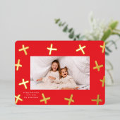 Modern Fun Border Goud & Rode Kerstkruizen Folie Feestdagenkaart (Staand Voorkant)