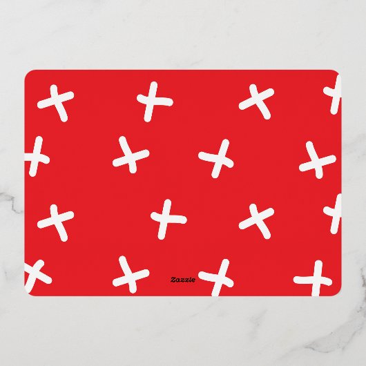 Modern Fun Border Goud & Rode Kerstkruizen Folie Feestdagenkaart (Achterkant)