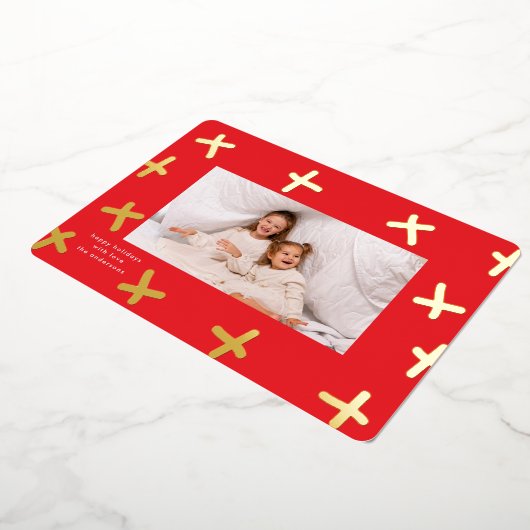 Modern Fun Border Goud & Rode Kerstkruizen Folie Feestdagenkaart (Gedraaid)