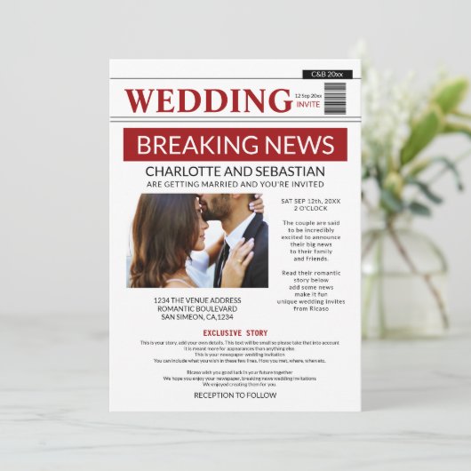 Modern Fun Breaking News Wedding Newspaper Aankondiging (Staand voorkant)