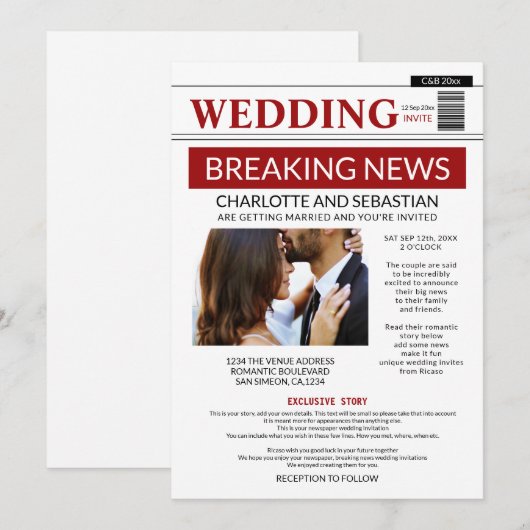 Modern Fun Breaking News Wedding Newspaper Aankondiging (Voorkant / Achterkant)