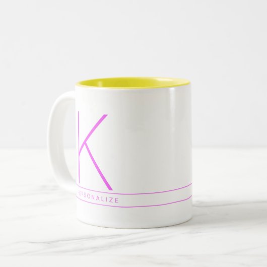 Modern Fun Bright Minimal Neon Monogram Tweekleurige Koffiemok (Voorkant links)
