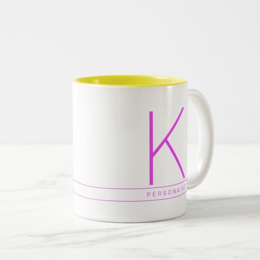 Modern Fun Bright Minimal Neon Monogram Tweekleurige Koffiemok (Voorkant rechts)