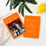 Modern Fun Bright Oranje Photo Wedding Invitation Kaart<br><div class="desc">Ontworpen om te coördineren met voor het "Bright" Collectie van de Uitnodiging van de Weddenschap. Klik op "Details" om meer informatie te wijzigen. Om de tekst te verplaatsen of de grootte, de doopvont, of de kleur te veranderen, klik "uitgeven gebruikend het Hulpmiddel van het Ontwerp". Uitzicht de verbinding van het...</div>