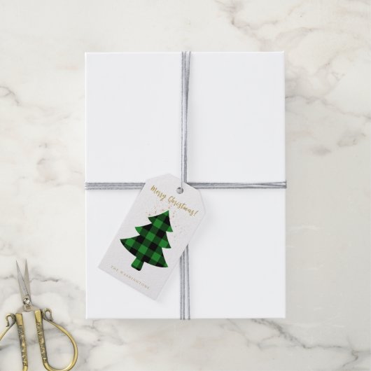Modern Fun Buffalo met kerstboom Cadeaulabel (Met Touw)