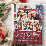 Modern Fun Calligrafie 4-foto met kerstrood randje Feestdagenkaart<br><div class="desc">Modern Fun Calligraphy Script 4 Photo Merry kerstfamiliekaart - Red Pset</div>