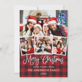 Modern Fun Calligrafie 4-foto met kerstrood randje Feestdagenkaart (Voorkant)