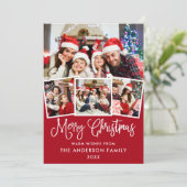 Modern Fun Calligrafie 4 Kerstrood Feestdagenkaart (Staand voorkant)