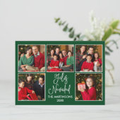 Modern Fun Calligrafie 5 Foto Feliz Navidad Green Feestdagenkaart (Staand voorkant)