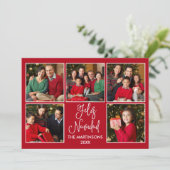 Modern Fun Calligrafie 5 Foto Feliz Navidad Red Feestdagenkaart (Staand voorkant)
