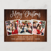 Modern Fun Calligrafie Kerst Hout 3 foto's Briefkaart (Voorkant)