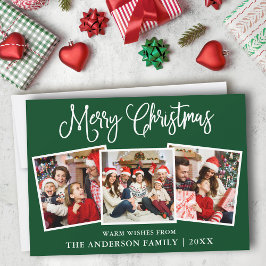 Modern Fun Calligrafie Kerstmis 3 Foto groen Feestdagenkaart