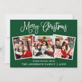 Modern Fun Calligrafie Kerstmis 3 Foto groen Feestdagenkaart (Voorkant)