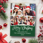 Modern Fun Calligrafie Kerstmis 4 Foto groen Briefkaart<br><div class="desc">Modern Fun Calligraphy Script Merry kerst 4 Foto Green Holiday Briefkaart</div>
