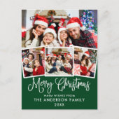 Modern Fun Calligrafie Kerstmis 4 Foto groen Briefkaart (Voorkant)