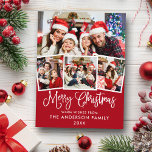 Modern Fun Calligrafie Kerstmis 4 Foto Rood Briefkaart<br><div class="desc">Modern Fun Calligraphy Script Merry Kerstmis 4 Foto Red Holiday Briefkaart</div>