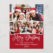 Modern Fun Calligrafie Kerstmis 4 Foto Rood Briefkaart (Voorkant)