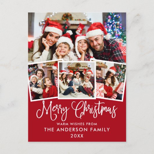 Modern Fun Calligrafie Kerstmis 4 Foto Rood Briefkaart (Voorkant)