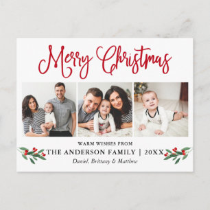 Modern Fun Calligrafie Kerstrood Holly 3 Foto Briefkaart