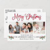 Modern Fun Calligrafie Kerstrood Holly 3 Foto Briefkaart (Voorkant / Achterkant)