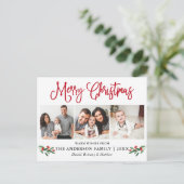 Modern Fun Calligrafie Kerstrood Holly 3 Foto Briefkaart (Staand voorkant)