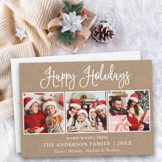 Modern Fun Calligraphy 3 Photo Kraft Feestdagenkaart