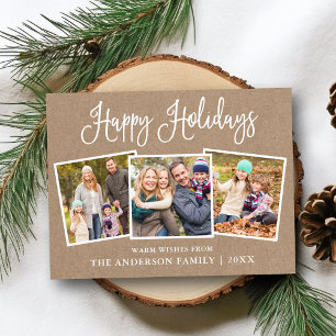 Modern Fun Calligraphy 3 Photo Kraft Holiday Briefkaart