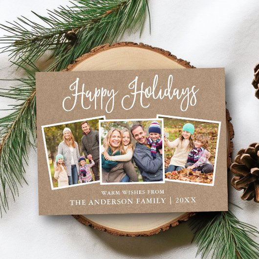 Modern Fun Calligraphy 3 Photo Kraft Holiday Briefkaart