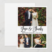 Modern Fun Calligraphy 3 Photo Wedding Bedankkaart (Voorkant / Achterkant)