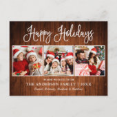 Modern Fun Calligraphy 3 Photos Wood Holiday Briefkaart (Voorkant)
