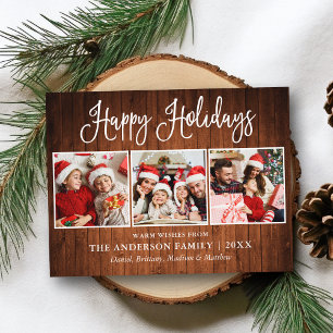 Modern Fun Calligraphy 3 Photos Wood Holiday Briefkaart
