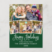 Modern Fun Calligraphy 4 Photo Green Holiday Briefkaart (Voorkant)