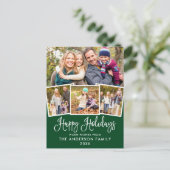 Modern Fun Calligraphy 4 Photo Green Holiday Briefkaart (Staand voorkant)