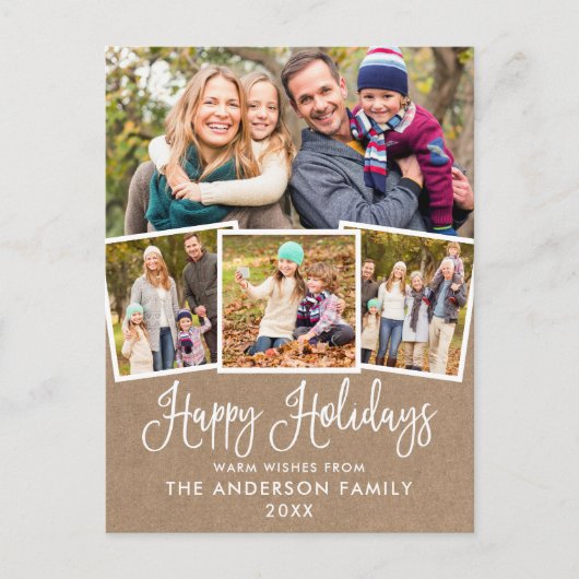 Modern Fun Calligraphy 4 Photo Kraft Holiday Briefkaart (Voorkant)