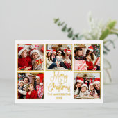 Modern Fun Calligraphy 5 Photo Green Gold Folie Feestdagenkaart (Staand Voorkant)