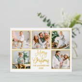 Modern Fun Calligraphy 5 Photo Sage Green Gold Folie Feestdagenkaart (Staand Voorkant)