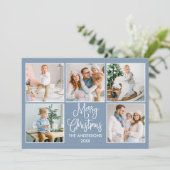 Modern Fun Calligraphy Blue 5 Feestdagenkaart (Staand voorkant)