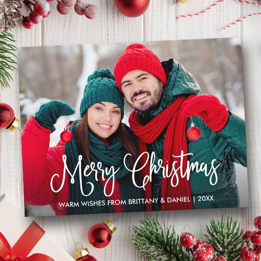 Modern Fun Calligraphy Couple Photo Kerstmis Briefkaart