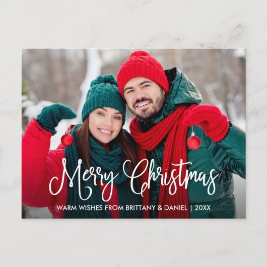 Modern Fun Calligraphy Couple Photo Kerstmis Briefkaart (Voorkant)